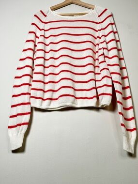 Merz B Schwanen Good Basics Stripped Cotton Cashmere Raglan Pullover Sz M